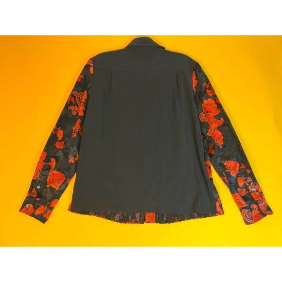 Tory Burch Printed Pleated Shirt Womens 4 Black Red Paisley Button Up $498 NWT - Picture 3 of 8